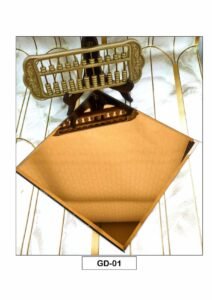 golden decorative sheet with a subtle textured pattern displayed on a sample board.