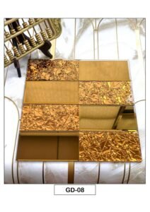 golden mosaic tiles with a combination of smooth metallic and textured reflective finishes