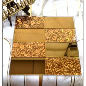 golden mosaic tiles with a combination of smooth metallic and textured reflective finishes