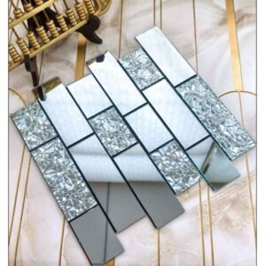 silver mirror mosaic tiles with textured and glossy rectangular pieces