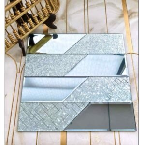 silver decorative wall panel with geometric mirrored and textured sections