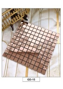 rose gold mosaic tiles with glossy and textured square patterns